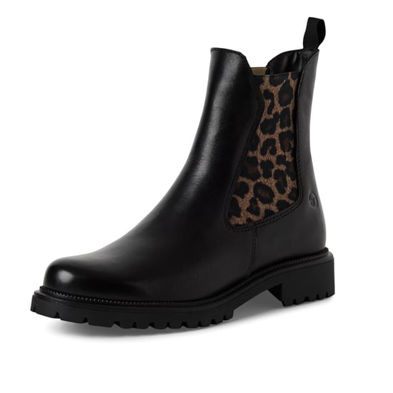 Tamaris Damen Schwarze Leoparden-Leder-Klassiker-High-Chelsea-Ankle-Boots - Image 3