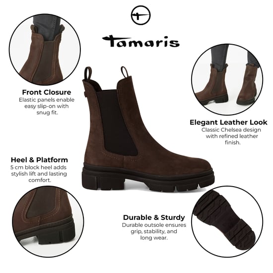 Tamaris Damen Mocca Braun Leder Klassische High Pull-On Chelsea Stiefeletten - Image 2