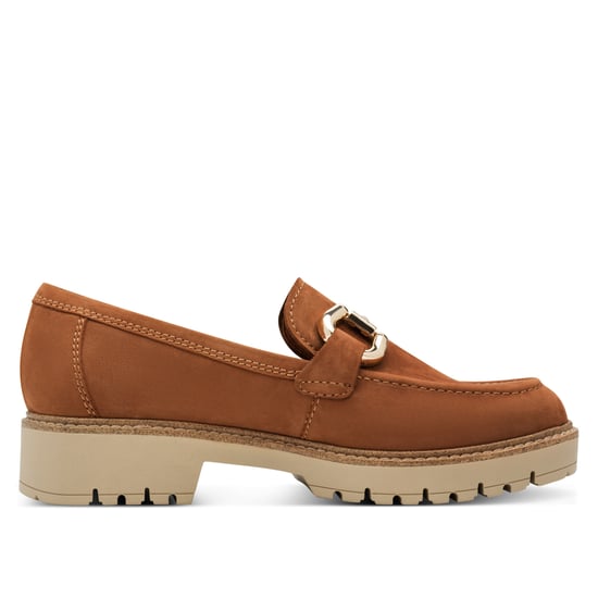 Tamaris Damen Cognac Tan Braun Leder Loafer Slip-On Plateauschuhe - Image 1