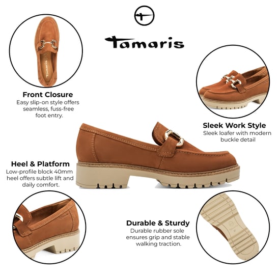 Tamaris Damen Cognac Tan Braun Leder Loafer Slip-On Plateauschuhe - Image 2