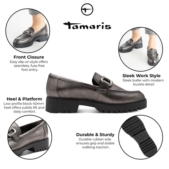Tamaris Damen Zinn Silber Leder Loafer Slip-On Plateauschuhe - Image 2
