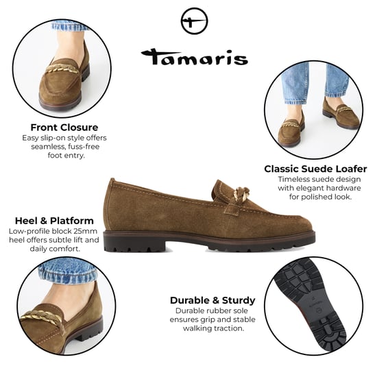 Tamaris Damen Loafer Schuhe aus Wildleder in Kamelbraun - Image 2