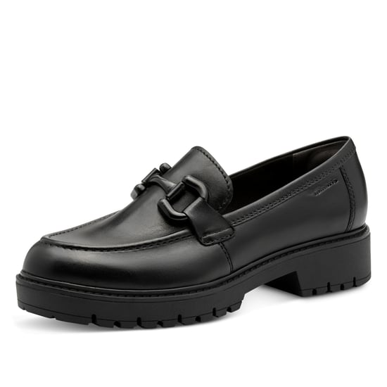 Tamaris Damen Schwarze Leder-Loafer Slip-On Plateauschuhe - Image 3