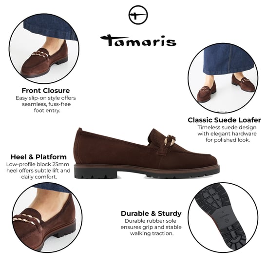 Tamaris Damen Mocca Braun Wildleder Loafer Schuhe - Image 2
