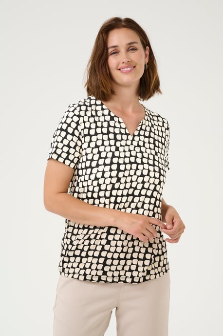 Kurzarm-Bluse Regular fit Black_Sand Graphic Dot black - Image 3