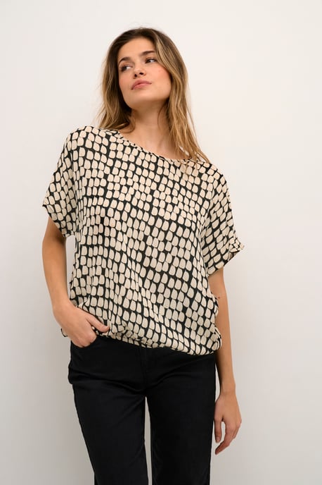 Kurzarm-Bluse Relaxed fit Black_Sand Graphic Dot black - Image 2