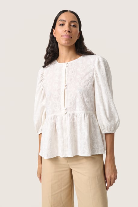 Kurzarm-Bluse Lockere Passform Broken White - Image 2