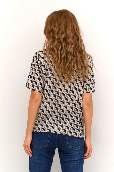 Kurzarm-Bluse Regular fit Feather/Black Geometric Print white black - Image 3