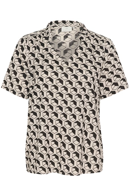 Kurzarm-Bluse Regular fit Feather/Black Geometric Print white black - Image 4