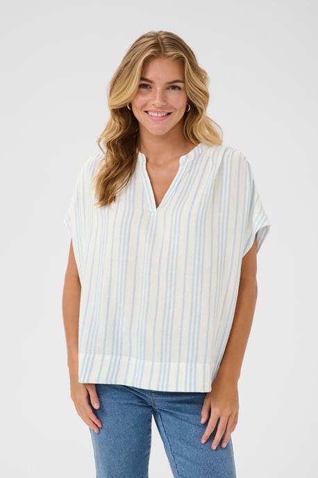 Kurzarm-Bluse Loose fit Chalk/Soft Chambray Stripe white blue - Image 5