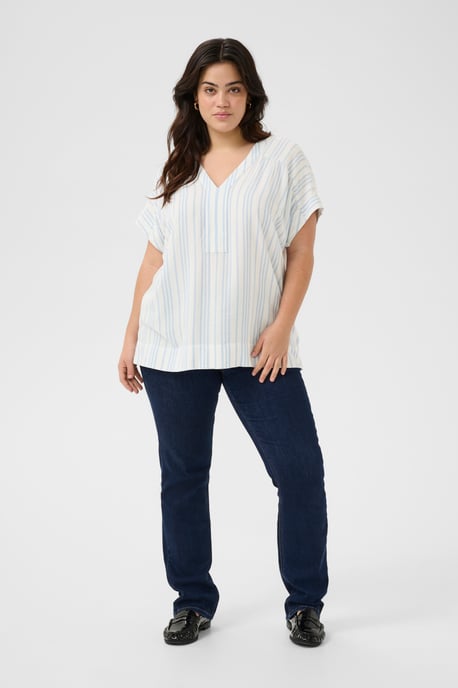 Kurzarm-Bluse Loose fit Chalk/Soft Chambray Stripe white blue - Image 1