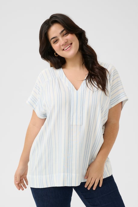 Kurzarm-Bluse Loose fit Chalk/Soft Chambray Stripe white blue - Image 3
