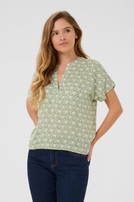 Kurzarm-Bluse Regular fit Oli Green / Chalk Print - Image 3