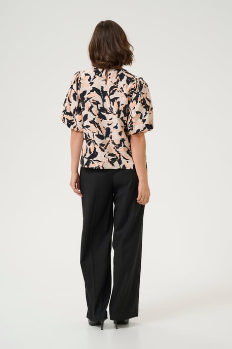 Kurzarm-Bluse A-shape Beige/Black/Peach Blurry Leaf - Image 2