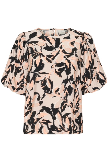 Kurzarm-Bluse A-shape Beige/Black/Peach Blurry Leaf - Image 4