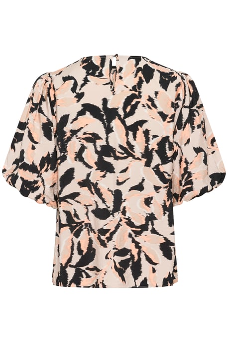 Kurzarm-Bluse A-shape Beige/Black/Peach Blurry Leaf - Image 5