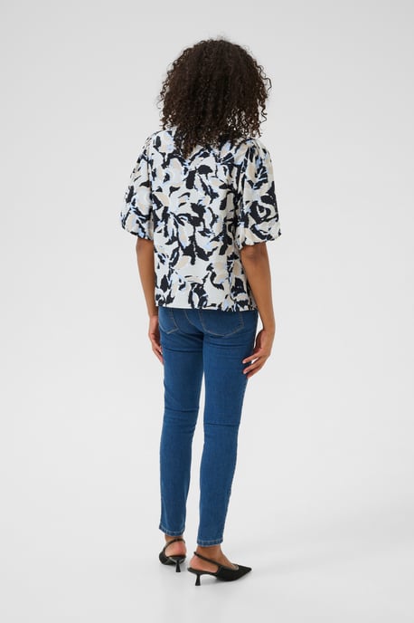 Kurzarm-Bluse A-shape Beige/Black/Blue Blurry Leaf beige - Image 2