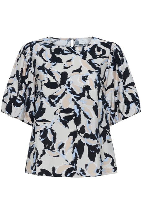 Kurzarm-Bluse A-shape Beige/Black/Blue Blurry Leaf beige - Image 4