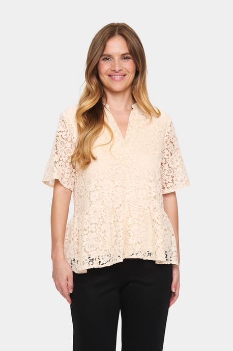 Kurzarm-Bluse Gerade Passform Creme - Image 2