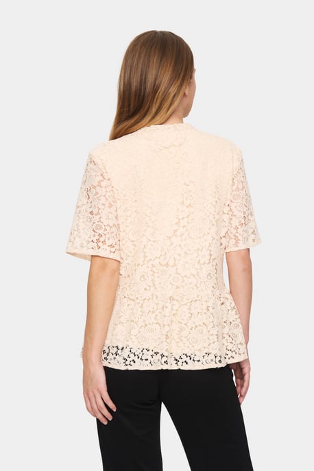 Kurzarm-Bluse Gerade Passform Creme - Image 3