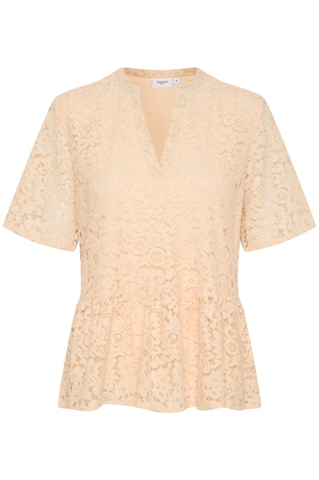 Kurzarm-Bluse Gerade Passform Creme - Image 4