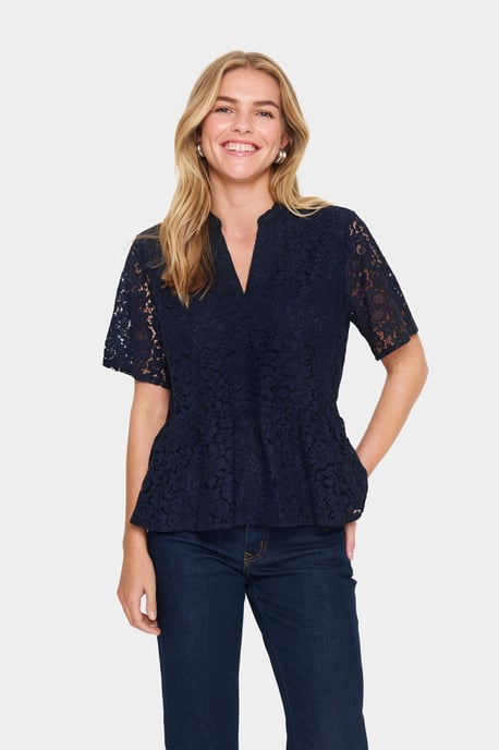 Kurzarm-Bluse Gerade Passform Night Sky dark blue - Image 4