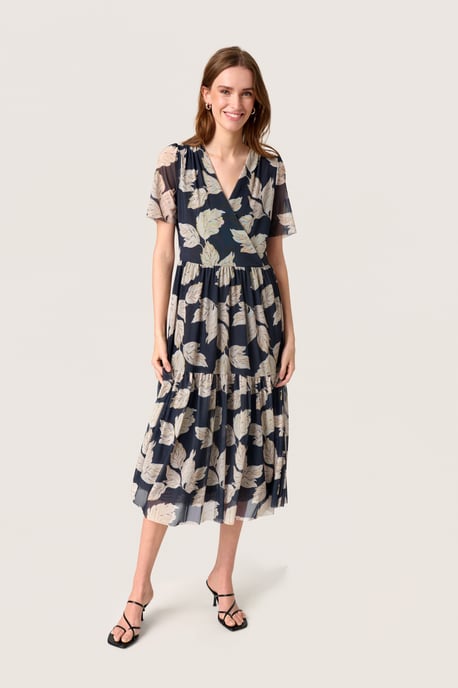 Jerseykleid Feminine Form Navy Leaf Print - Image 1