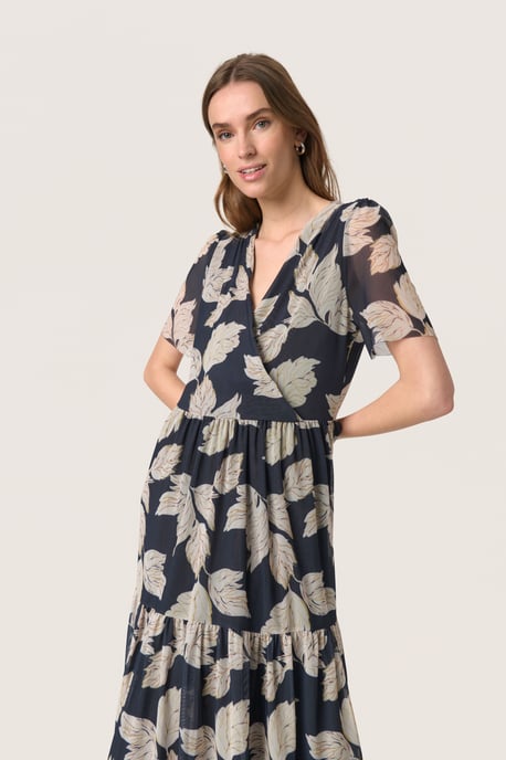 Jerseykleid Feminine Form Navy Leaf Print - Image 3
