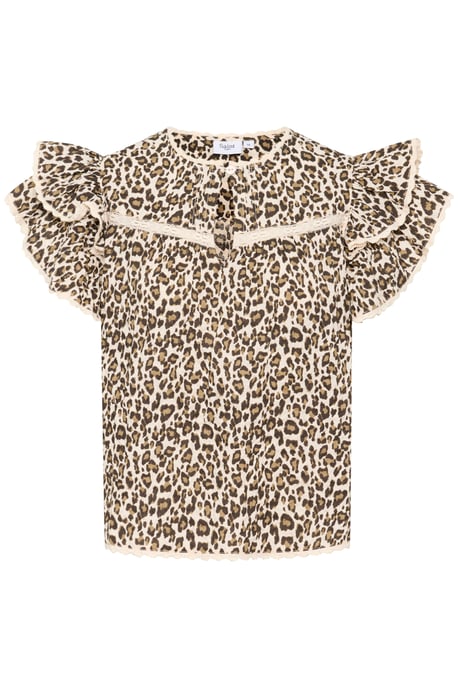 Kurzarm-Bluse Gerade Passform Creme Leopard Strokes leopard - Image 4