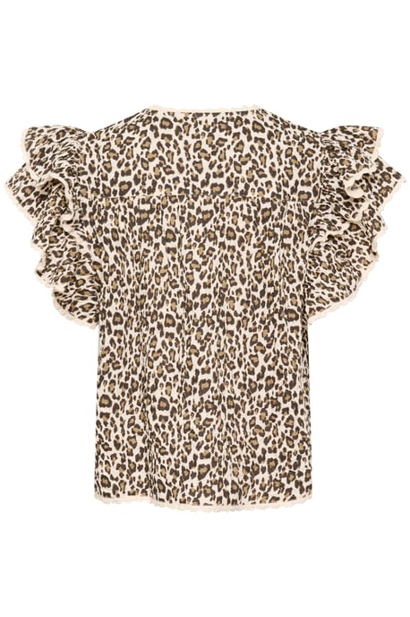 Kurzarm-Bluse Gerade Passform Creme Leopard Strokes leopard - Image 5
