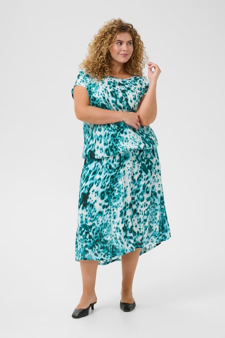 Kurzarm-Bluse Loose fit Teal Leopard Print - Image 1