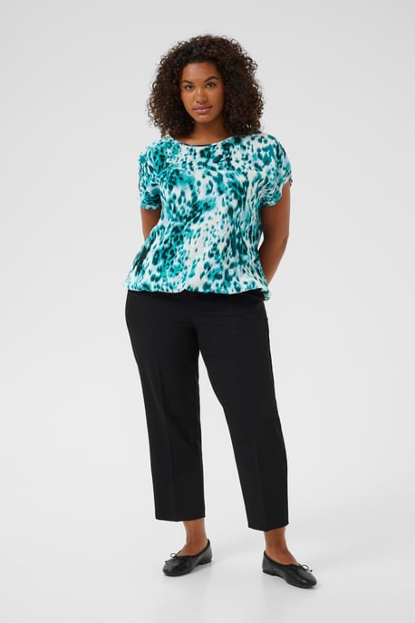 Kurzarm-Bluse Loose fit Teal Leopard Print - Image 2