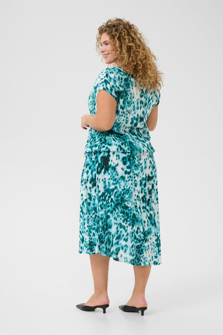 Kurzarm-Bluse Loose fit Teal Leopard Print - Image 3