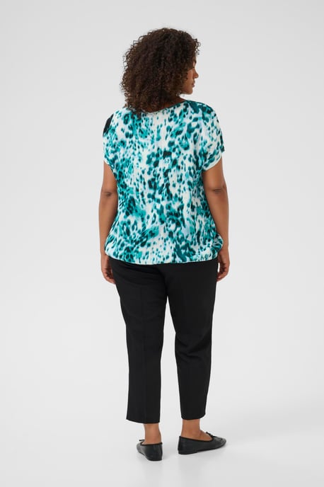 Kurzarm-Bluse Loose fit Teal Leopard Print - Image 4