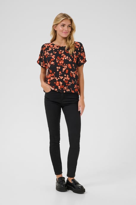 Kurzarm-Bluse Relaxed fit Red Flower floral - Image 1