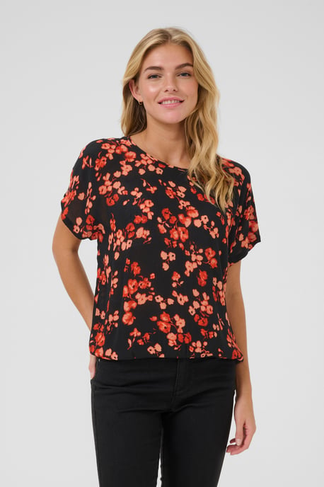 Kurzarm-Bluse Relaxed fit Red Flower floral - Image 3