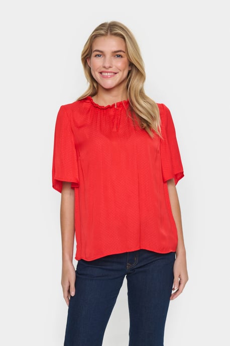 Kurzarm-Bluse Lockere Passform Flame Scarlet red - Image 2