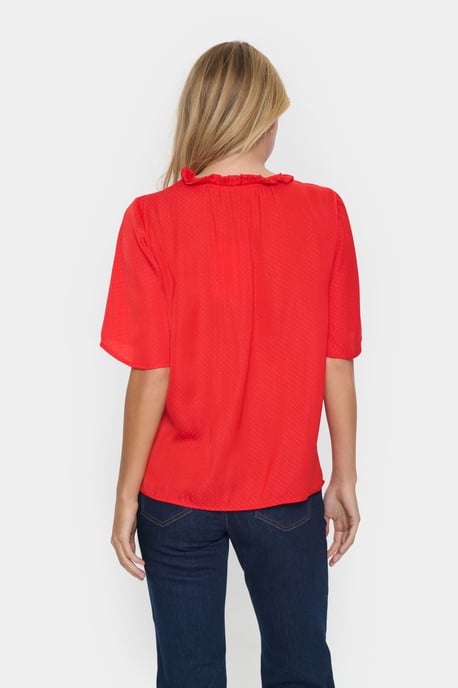 Kurzarm-Bluse Lockere Passform Flame Scarlet red - Image 3