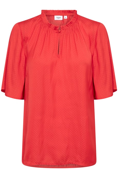 Kurzarm-Bluse Lockere Passform Flame Scarlet red - Image 4