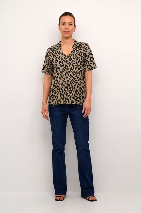 Kurzarm-Bluse Regular fit Brown/Black Animal Print - Image 1