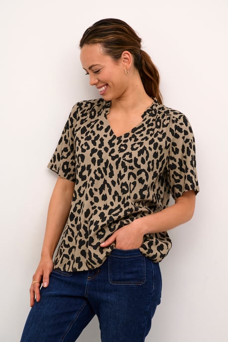 Kurzarm-Bluse Regular fit Brown/Black Animal Print - Image 2