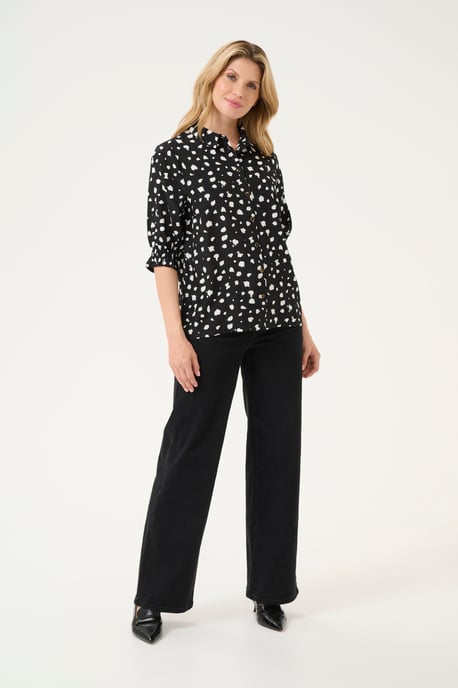 Kurzarm-Bluse Regular fit Black/White Abstract Print black white - Image 1