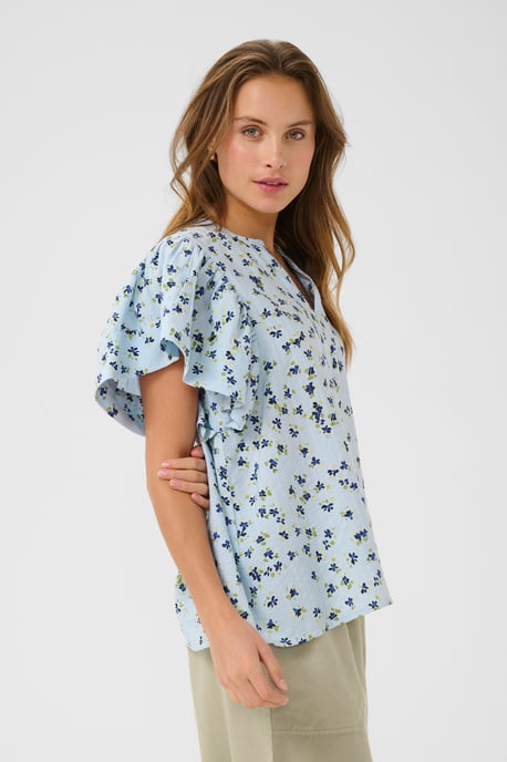 Kurzarm-Bluse Relaxed fit Blue Flower floral - Image 3