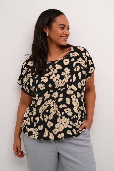 Kurzarm-Bluse Loose fit Black/Sand Leo Print leopard - Image 3