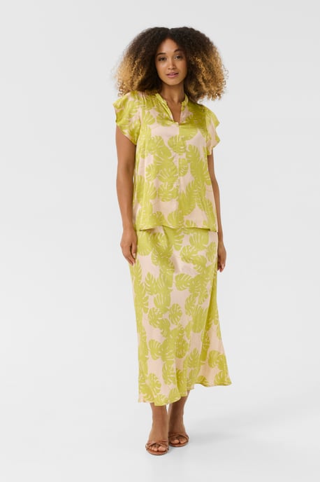 Kurzarm-Bluse Relaxed fit Green Palm Leaves lime green - Image 1