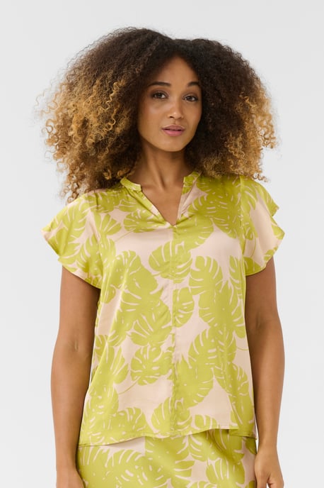 Kurzarm-Bluse Relaxed fit Green Palm Leaves lime green - Image 3