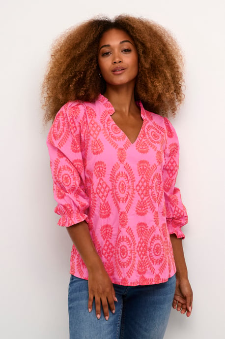 Bluse mit kurzen Ärmeln, lockere Passform, Fuchsia Pink - Image 4