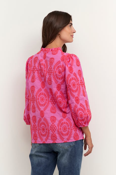 Bluse mit kurzen Ärmeln, lockere Passform, Fuchsia Pink - Image 5