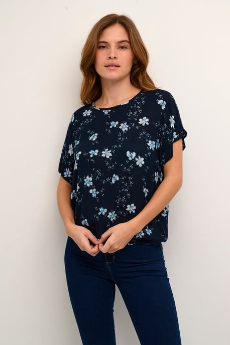 Kurzarm-Bluse Relaxed fit Midnight marine little flower - Image 4