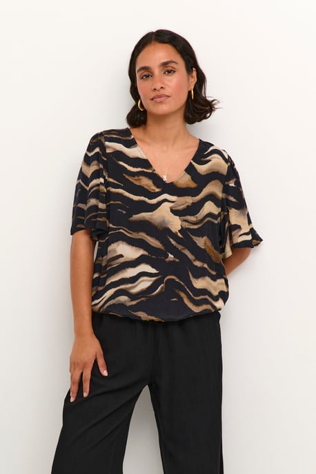 Kurzarm-Bluse Regular fit Black/Brown Tiger Print animal - Image 2